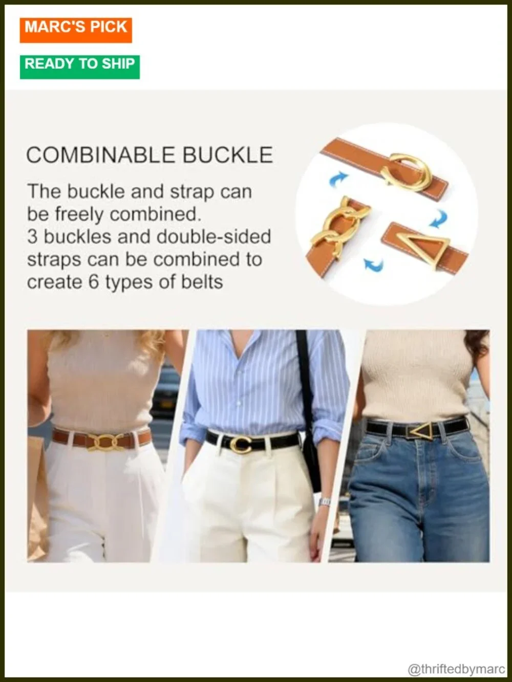 Reversible Leather Belt with Interchangeable Gold Buckles